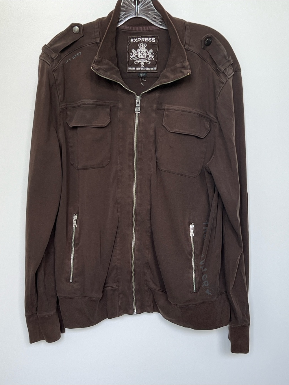 Express Men’s Dark Brown Military-Style Zip Jacket